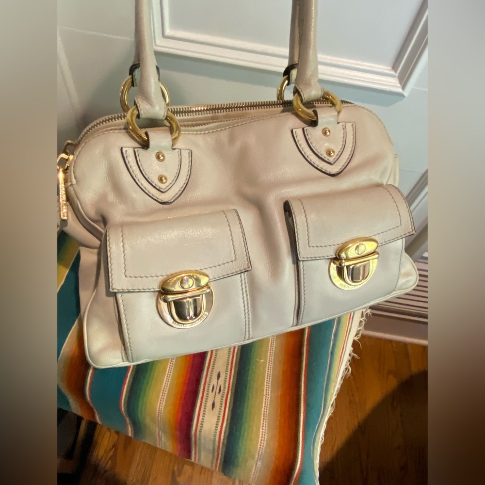 Marc Jacobs Classic Multi-Pocket Leather Satchel | Cream Ivory | Gold Hardware